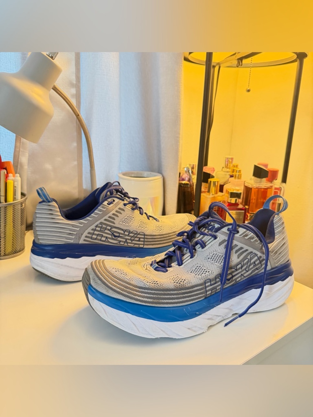 Hoka Men's Gray and Blue Running Shoes